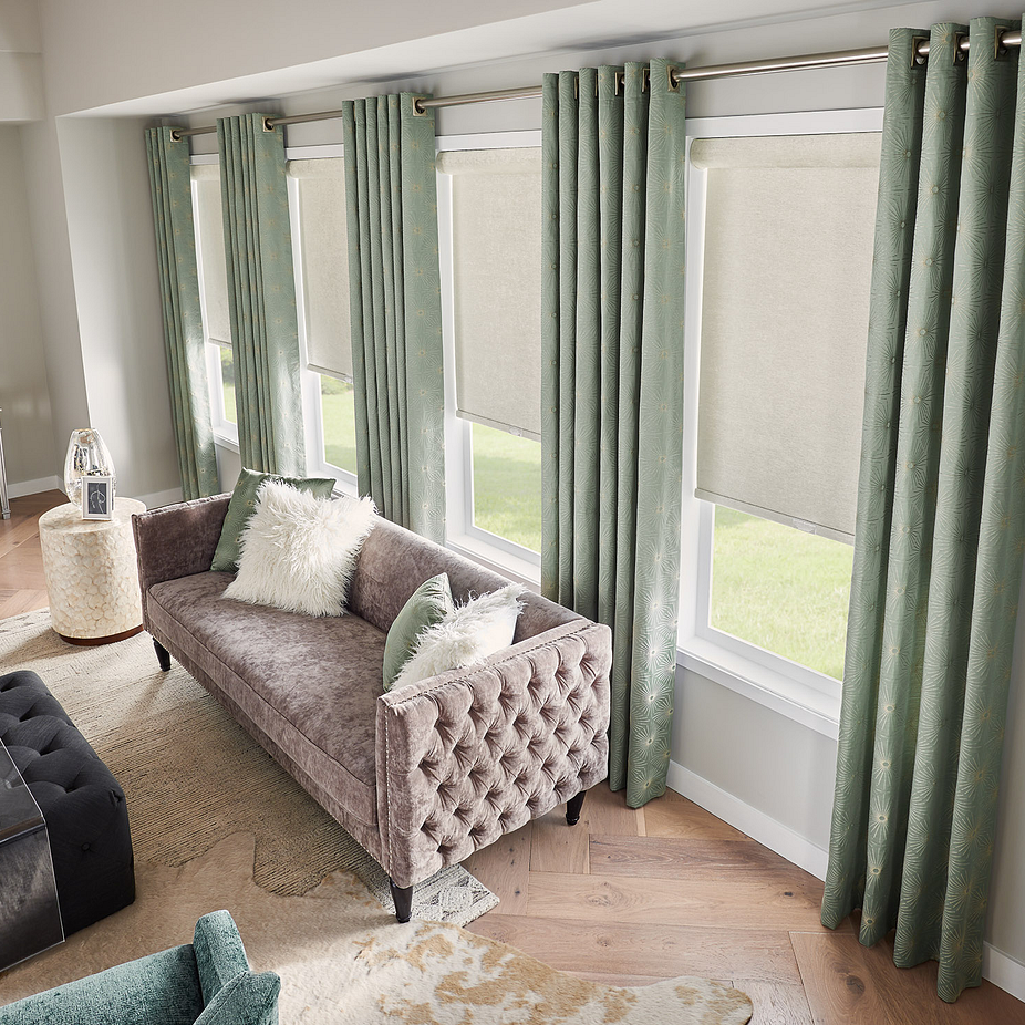 Custom drapery with coordinated shade